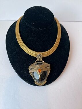 Patrice Onyx Dragonfly Necklace Brass Art Nouveau Designer Statement